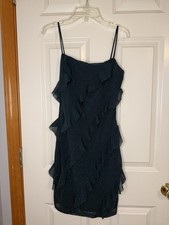 Windsor Hunter Green Glitter Ruffle Strap Sleeveless A-Line Party Dress Size M