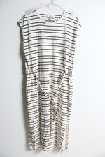 Next Womens Jersey Drawstring Waist Midi Dress - White Stripe - Size 14 (L17)