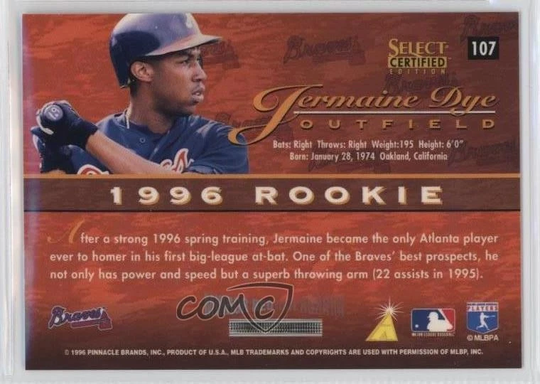 1996 Select Certified Edition Mirror Red /90 Jermaine Dye #107 - Image 2 of 2