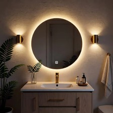 Round LED Bathroom Mirror For Over Sink 50CM Electric Vanity Mirror With Backlit