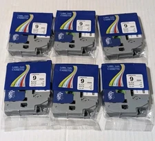 6PK TZe-221 TZ-221 for Brother P-Touch Laminated Label Maker Tape White 9mm