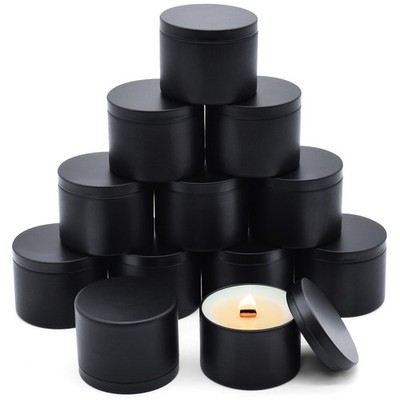 12 PCS Full Black Empty Metal Candle Jars Tins Containers Lids DIY 8 Oz