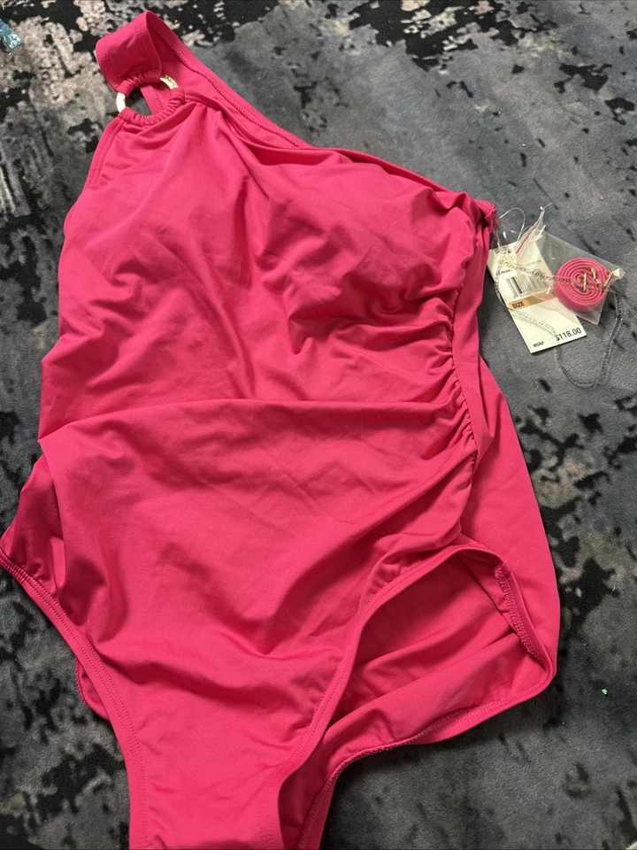 Traje de baño Michael Kors de una pieza para mujer talla 12 rosa intenso un hombro nuevo con etiquetas Foto 3 de 4