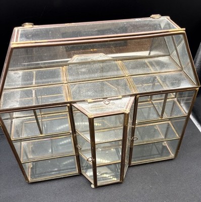 Vintage Geometric Brass Terrarium Glass Casket Dresser Box
