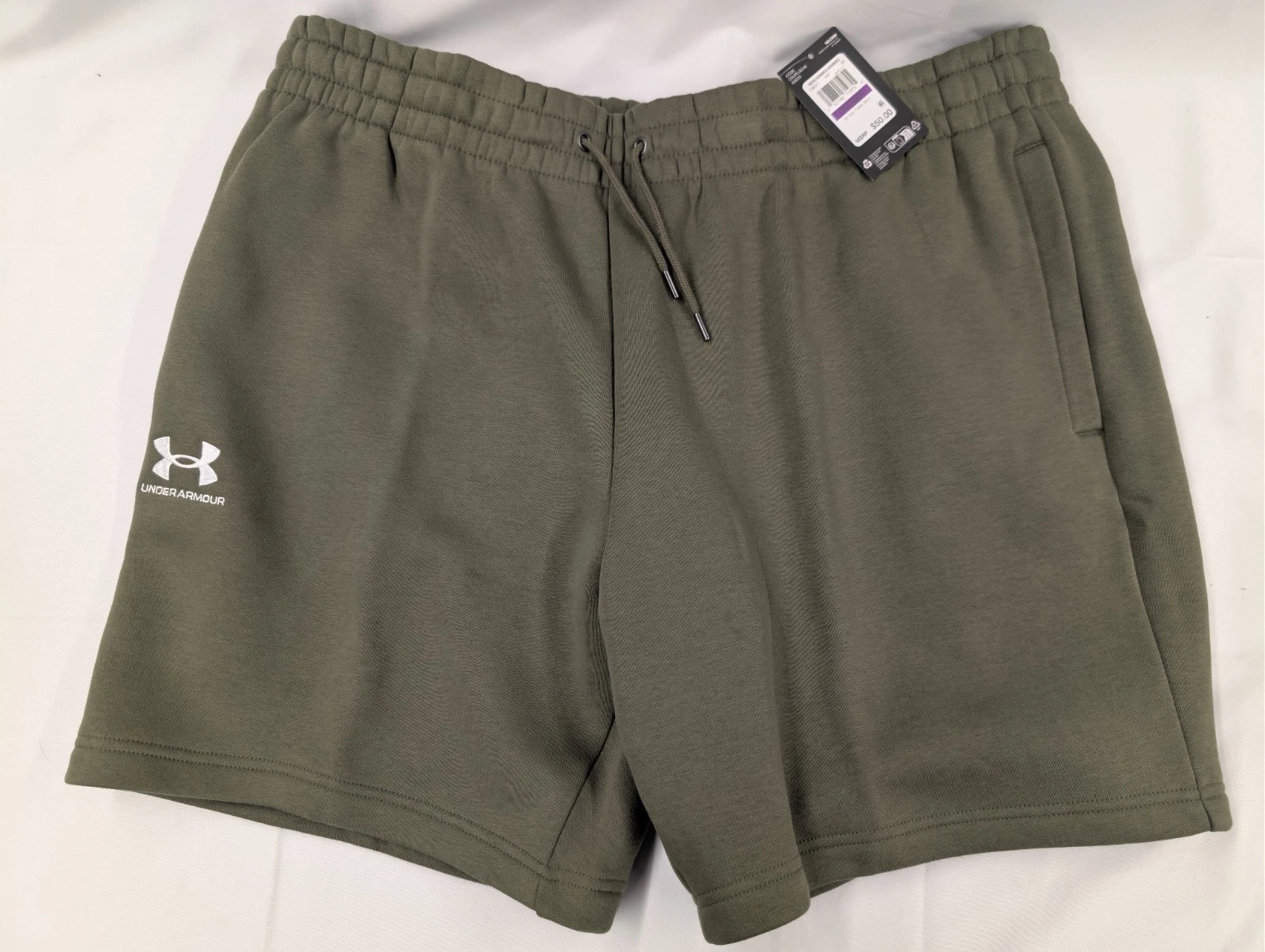 Under Armour Mens UA Icon Fleece Olive Green Sweat Shorts Size 2XL Loose Fit NWT