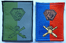 PAIR FRENCH ARTILLERY BRIGADE ARM PATCHES COLOURED +SUBDUED.
