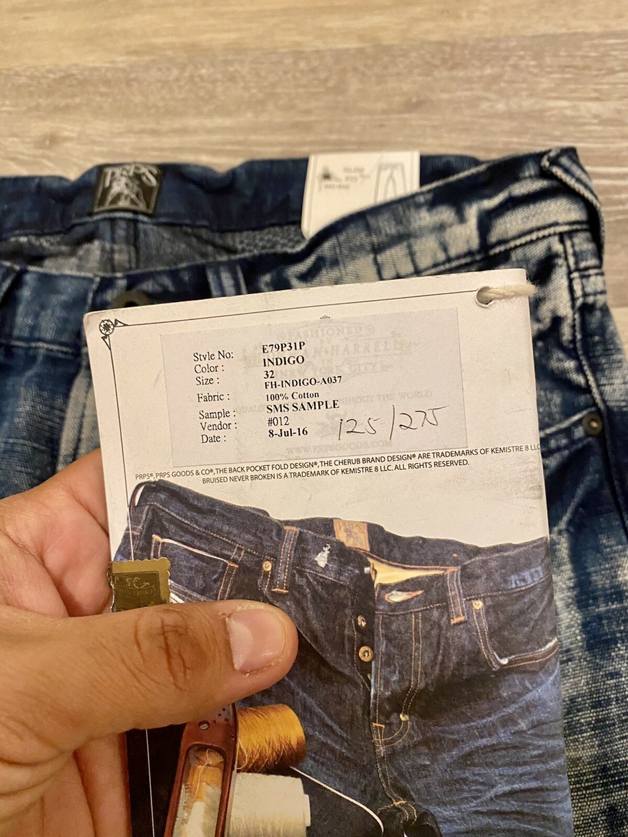 PRPS Indigo Distressed Button Fly Denim Jeans - Men's Size PRPS Indigo Distressed Button Fly Denim Jeans - Men's Size