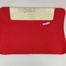 Set of 4 Cynthia Rowley Holiday Christmas Quilted Placemats Red 13x19