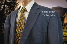 Oak Hill Men's 52L Blue Check 65 Poly 35 Rayon Blazer Sport Coat  Tie 10229