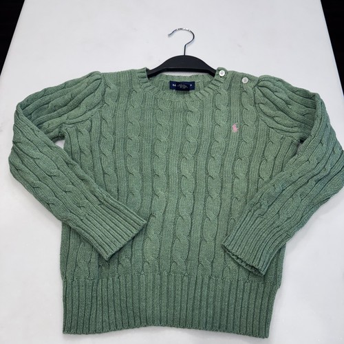 Ralph Lauren Girls Kids Cotton Cable Knit Pullover Sweater Sage Green Sz 6 - Picture 7 of 9