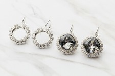 12mm Square  Crystal Halo Drop DIY Earring Bases  One Pair EE 30 