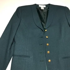 Seville Suit Petite Blazer Womens Size 8P Green 100% Worsted Wool Career Basics