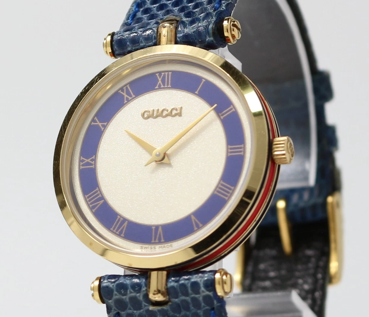 [Presque comme neuve] Montre pour homme GUCCI 2000M 30mm cadran bleu ivoire ligne Sherry Roman Qz