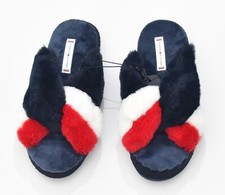 NWT Women's Tommy Hilfiger Fur Flag Home Slippers Sliders Pantoffels