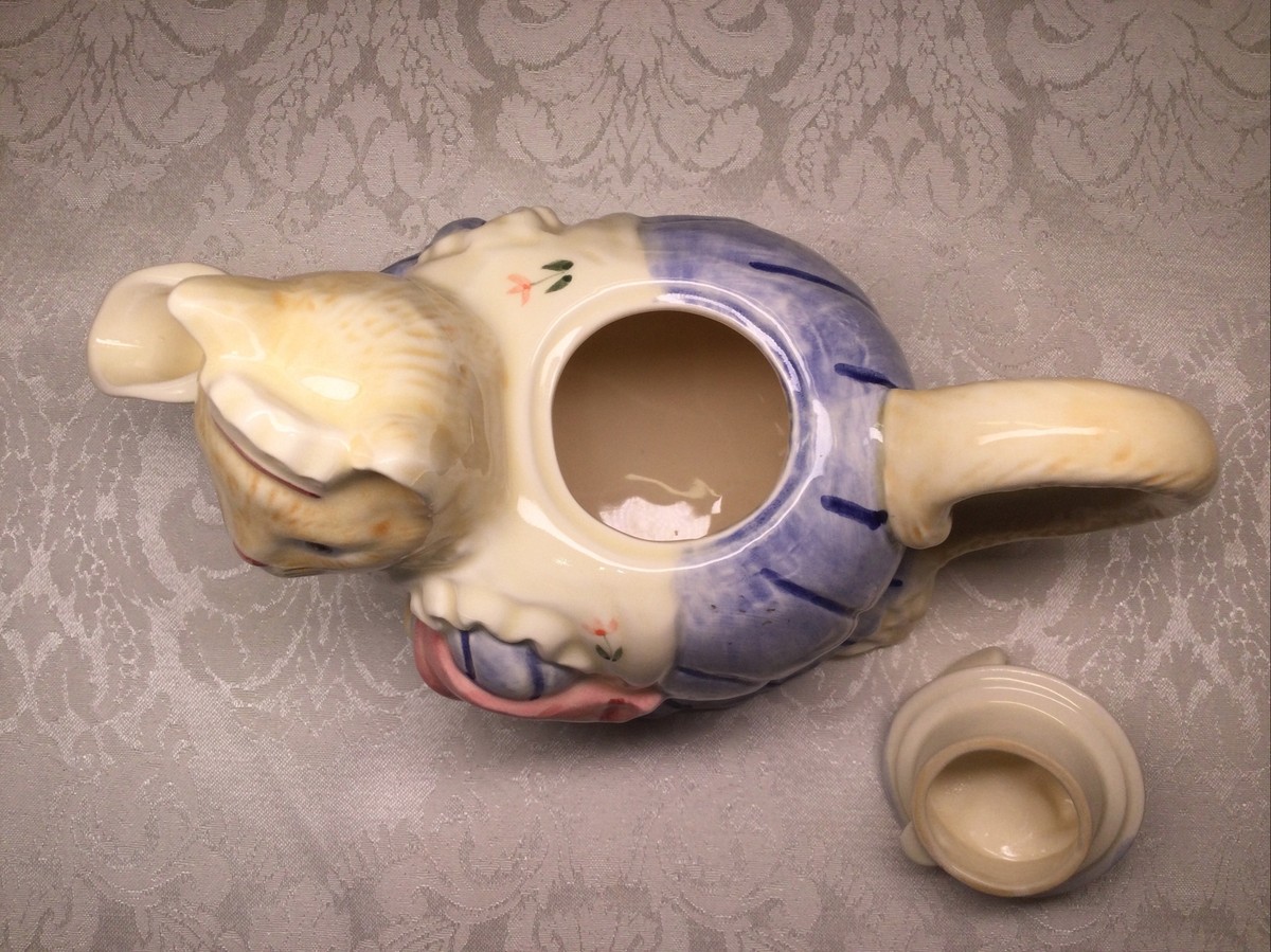 Vintage Takahashi San Francisco Hand Painted Cat Ceramic Teapot w