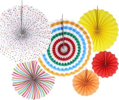 6 Stück Mix Hängepapier Blumen Partyfächer Seidenpapierfächer Festival Party Hochzeit