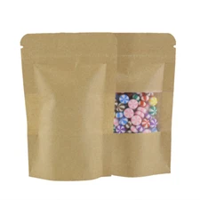 100pcs New Brown Kraft Stand Up Zip Seal Bags w/ Clear Window 9x14cm (3.5x5.5in)