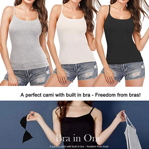 Womens Camisole with Shelf Bra Undershirts Adjustable Strap Cami Tank Top - Picture 4 of 25