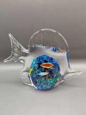 Murano Style Art Glass Blue/Green/White Tropical Angel Fish Figurine Paperweight