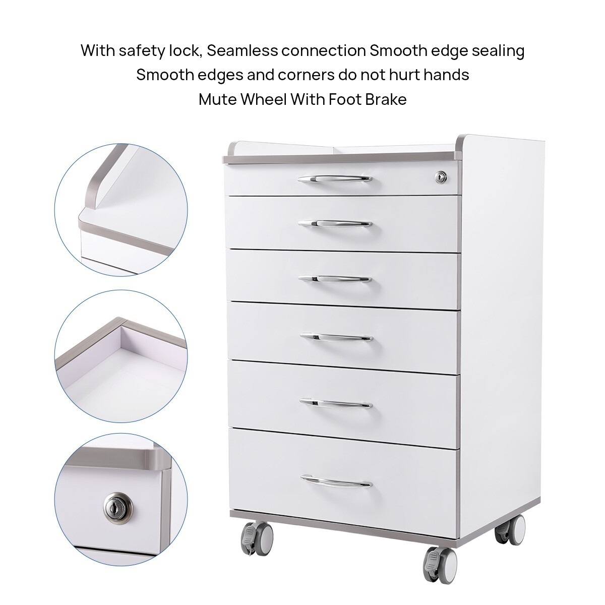 Dental Cart Storage Cabinet 5 Drawers Mobile Utility Cart Medical Cabinet Office