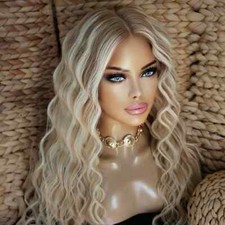 Platinum Blonde with Ash Brown Wavy Highlight Human Hair Lace Front Wig