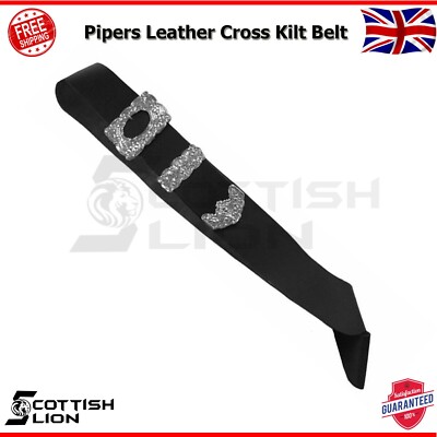 Piper Schwarz Leder Kreuz Gürtel mit Distel Chrom Silber Schnalle Trommler Gürtel
