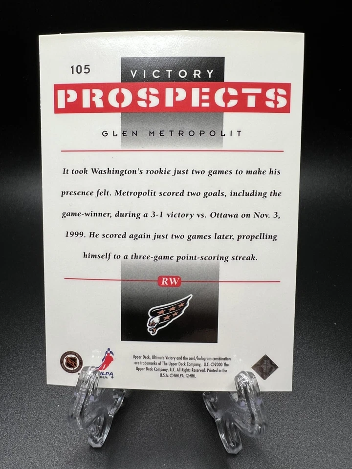 1999-00 Upper Deck Ultimate Victory - Glen Metropolit #105 (RC) - Image 2 of 2