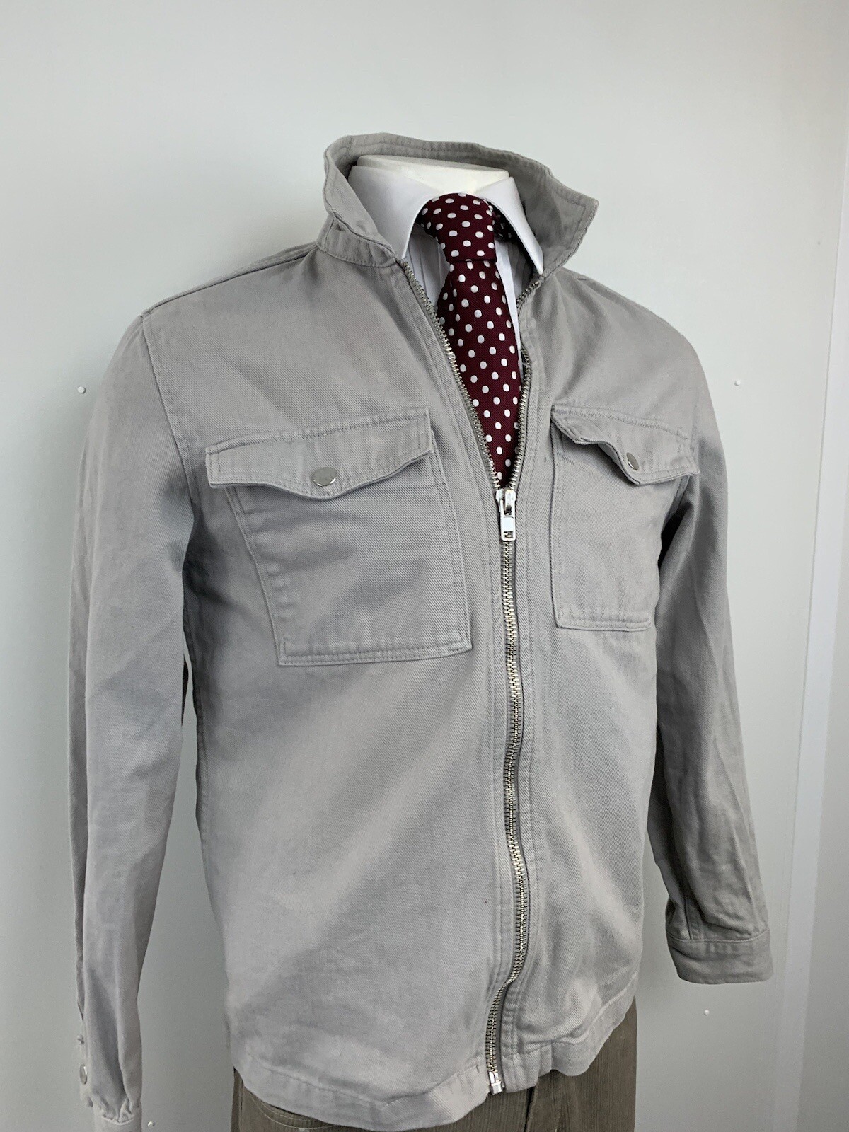 RIVER ISLAND JACKET SHACKET Grey Shirt Canvas Zip up MEDIUM Grey