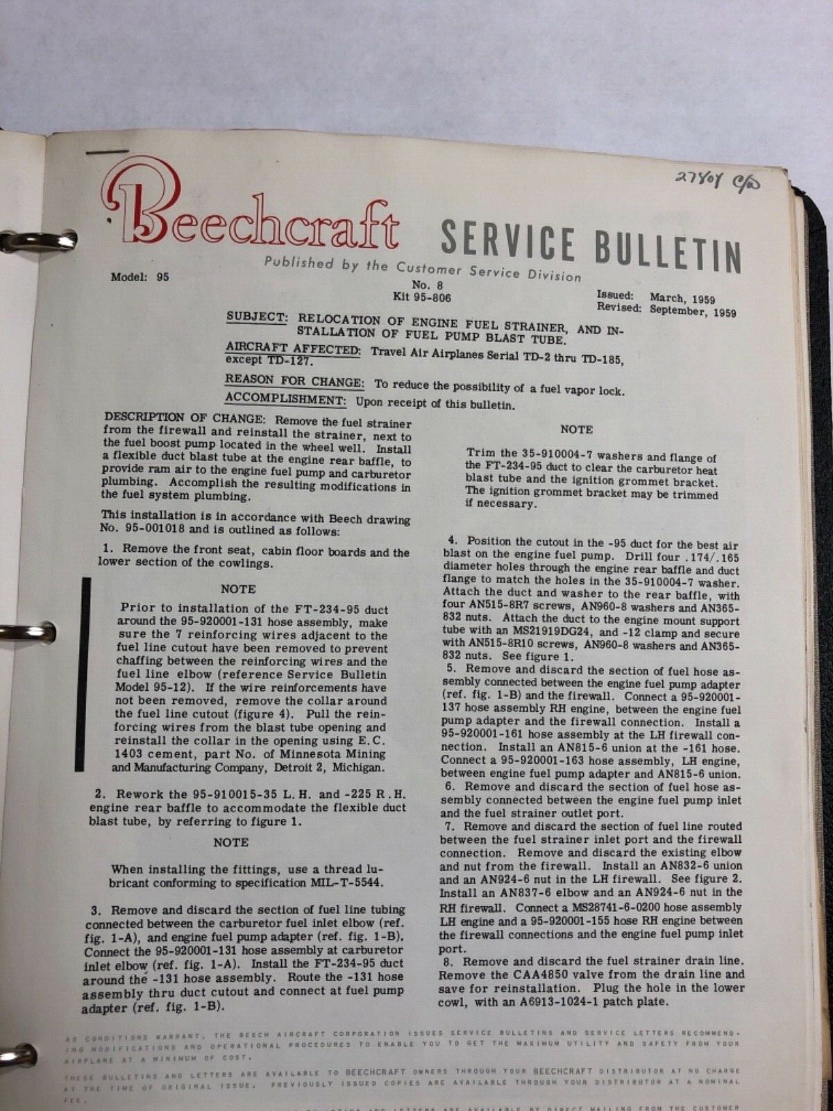 Beechcraft Service Bulletins & Service Letters 19581966 Originals eBay