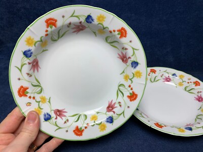 1974 DENBY PORTUGAL PARTY FLORAL DESIGNS Set of Two 8'' Soup Bowls FINE CHINA