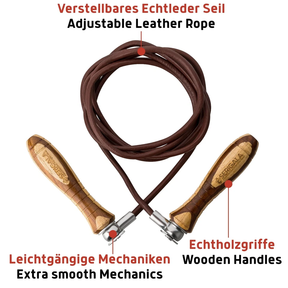 Profi Springseil Erwachsene Leder Holzgriff Retro Skipping Rope Boxen Sprungseil - Bild 3 von 4