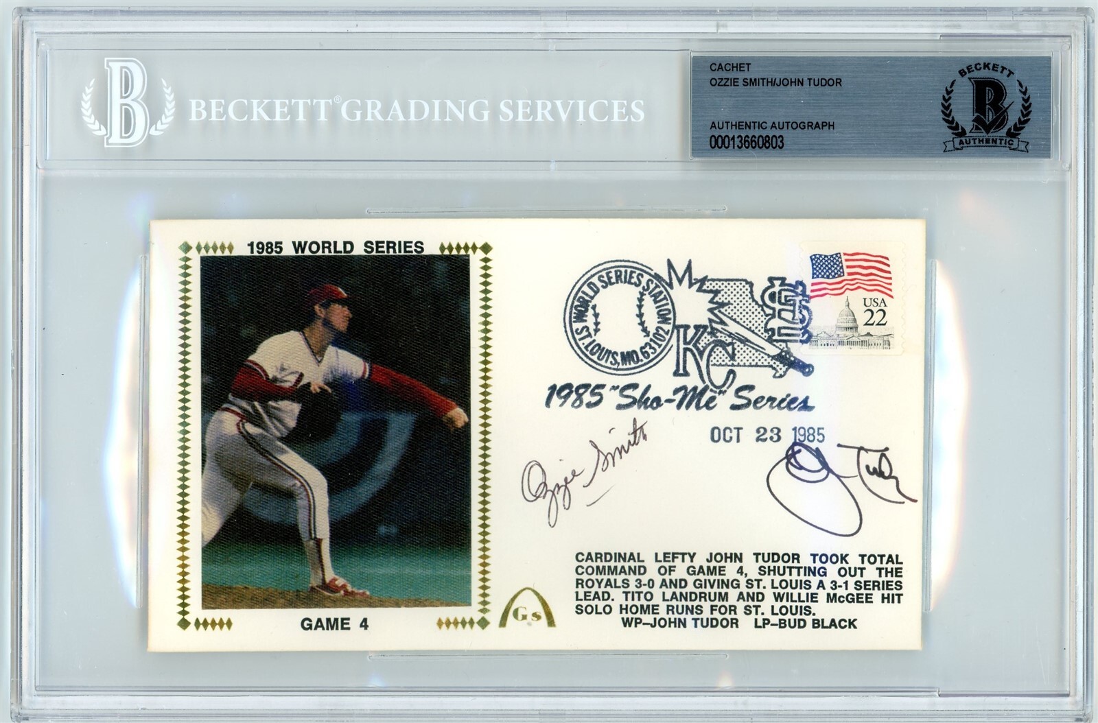 Ozzie Smith / John Tudor Signed Gateway FDC 1985 World Series - Beckett BAS 