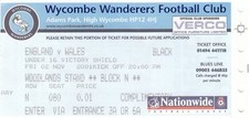 Ticket - England U16 v Wales U16 02.11.01 Victory Shield @ Wycombe Wanderers