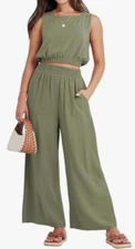 NEW Anrabess Women's 2 Piece Sleeveless Top & Wide Leg Pants Outfit Size 2XL
