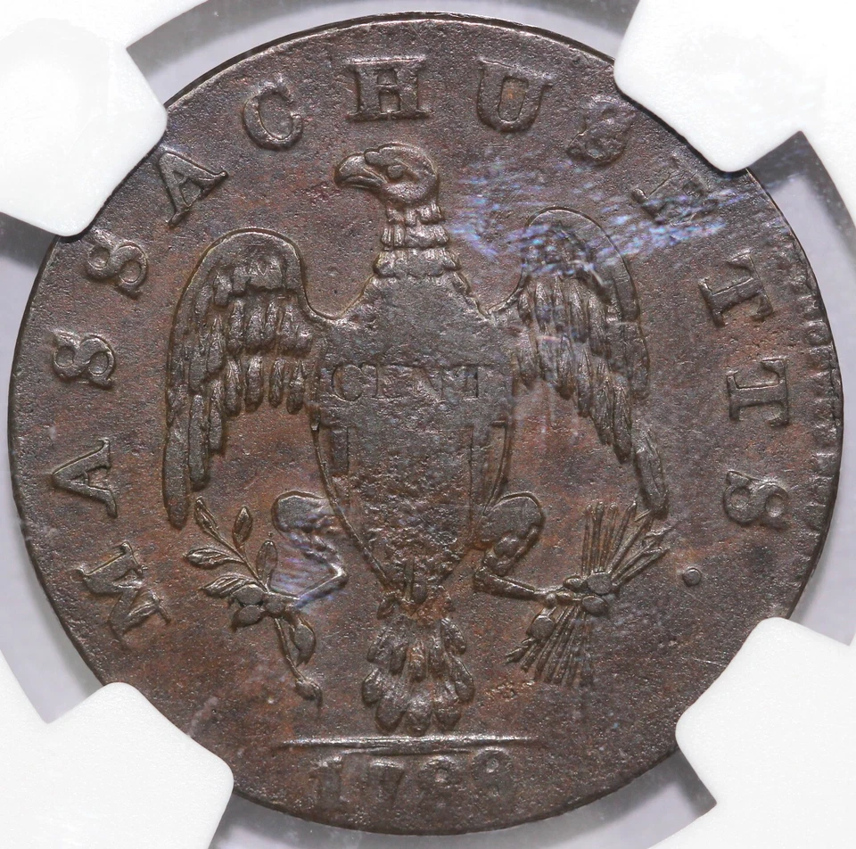 1788 1c Ryder 3-E Massachusetts Cent Period Colonial Copper NGC XF 40 - Image 2 of 4