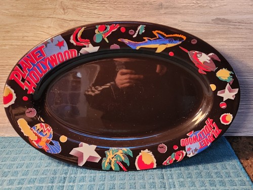 Vintage 90's Planet Hollywood Restaurant Oval Plate Platter Logo Black