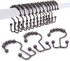 12 Pack Metal Shower Curtain HOOKS RINGS Double Glide Roller Set for Bathroom