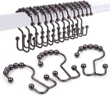 12 Pack Metal Shower Curtain HOOKS RINGS Double Glide Roller Set for Bathroom