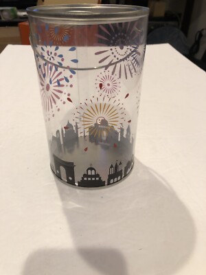 Clear & Tin Pail With City Silhouettes 6.5  Tall By 4  ARound