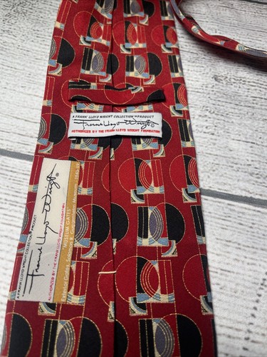 Frank Lloyd Wright Krawatte 100 % Seide rot geometrisch - Bild 4 von 7