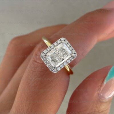 3.50CTW Radiant Cut DEF Moissanite Wedding Engagement Ring 14k Multi Gold Plated