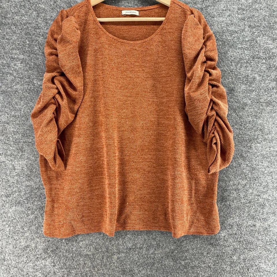 Suéter Pullover Max Studio Mujer M Mediano Marrón Tejido Manga 3/4 Cuello Redondo Foto 4 de 4