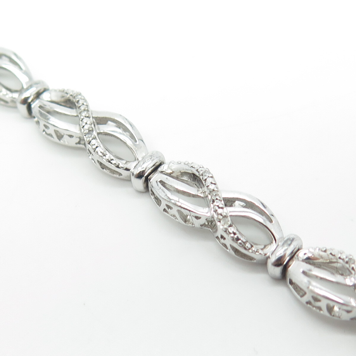 SUN 925 Sterling Silver Real Round-Cut White Diamond Infinity