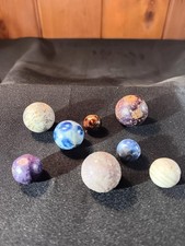 Eight Colorful Antique Pre Civil War Salt Glazed Clay Marbles 3/8" to 3/4" A959