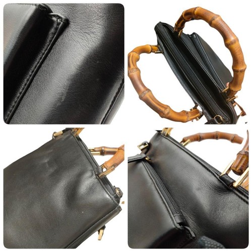 Gucci 2Way Bamboo Shoulder Bag Leather Black Pocket m2_0706 - Picture 8 of 10