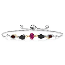 925 Silver and 10K Yellow Gold Created Ruby Onyx Garnet and Lab Grown Diamond