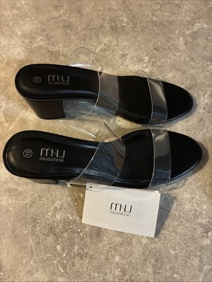 MUSSHOE Women's Clear Flat Slide Sandals   Size 10   Transparent Dressy Summer