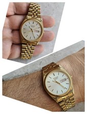80s PULSAR PRESIDENT QUARTZ V533-8B50 VINTAGE WATCH UHREN FULL GOLD PLATED 35mm