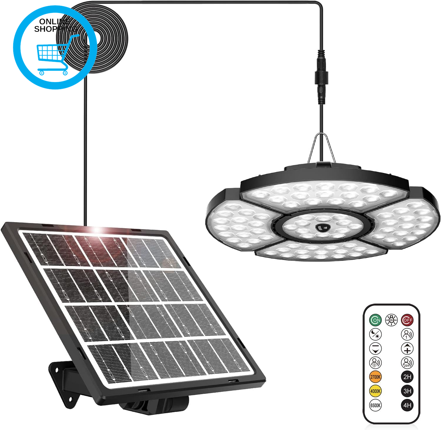 Solar Shed Light Outdoor Indoor, 152LED Motion Sensor Solar Pendant Light with R