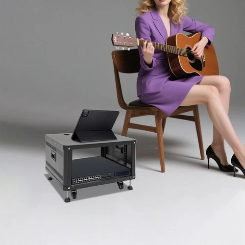 6U Stereo&Studio Rack w/ 4 Wheels, Rolling Network Cabinet Open Frame Rack - Image 3 of 4